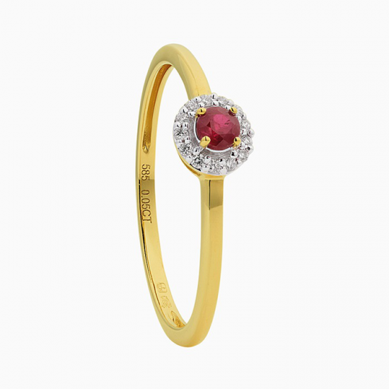 ECLAT 14krt Geelgoud Ring Robijn Diamant 0.05crt G-SI - 48895