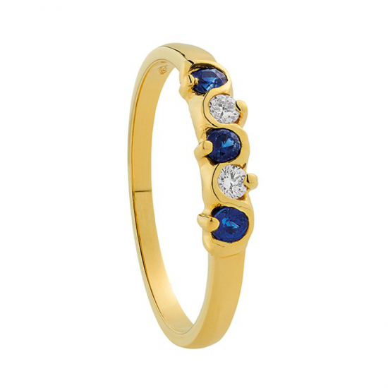 ECLAT 14krt Geelgoud Alliance slag Ring met 2 x 0,03 crt briljant VVS/VS en 3 x 0,03 crt saffier - 48898