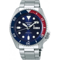 SEIKO 5 Horloge Sports AUTOMATIC Staal Bracelet Blauw / Rood 100M - 48985