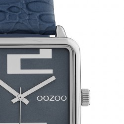OOZOO Horloge  Silver watch with dark blue leather strap 30mm - 49003