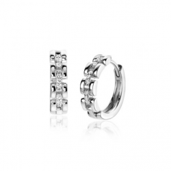 ZINZI zilveren oorringen met rolex-style schakels en middenbaan bezet met witte zirconia's, met luxe klapsluiting - 53529