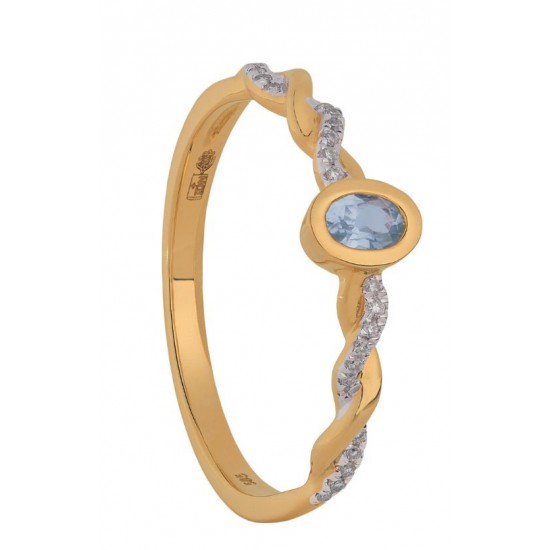 ECLAT Gouden ring met 0,15 crt diamant en sky blauw topaas MAAT 18,75 - 53574