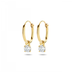 Gouden oorringen met hangers zirkonia 11x1.3mm. - 49143