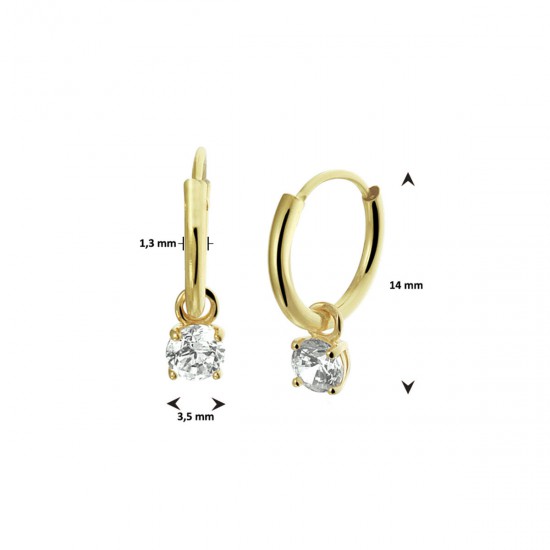 Gouden oorringen met hangers zirkonia 11x1.3mm. - 49143