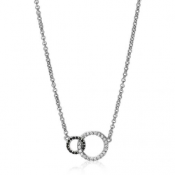 ZINZI zilveren ketting 2 open rondjes verbonden zwart wit 40-45cm ZIC1987 - 53749
