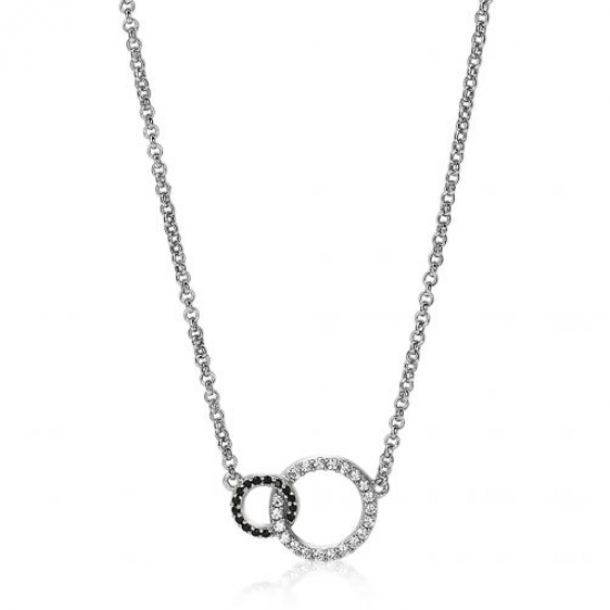 ZINZI zilveren ketting 2 open rondjes verbonden zwart wit 40-45cm ZIC1987 - 53749