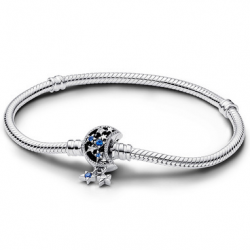 Pandora Slangenketting zilver armband met maansluiting met stellair blauw kristal en heldere zirkonia 592819C01-17 - 53896