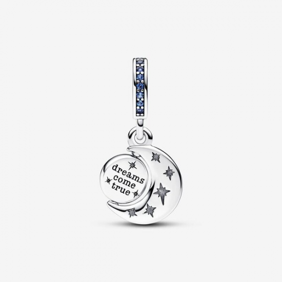 Pandora Halve maan zilver bungelen met koningsblauw, blauw kristal en glinsterend blauw email 792979C01 - 53922
