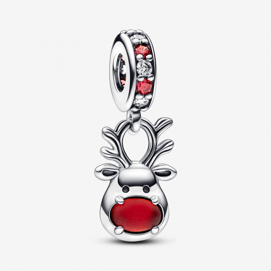 Pandora Red Nose Reindeer Murano Dangle Charm - 54296