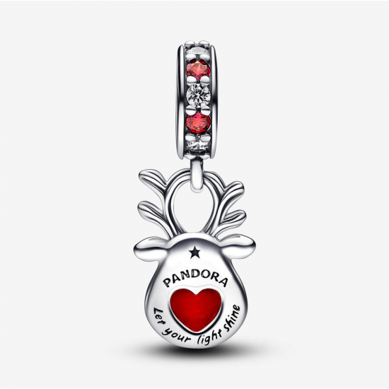Pandora Red Nose Reindeer Murano Dangle Charm - 54296