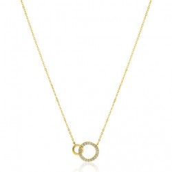 ZINZI Gold 14 krt gouden ketting met twee open rondjes, mooi met elkaar verbonden. Het groter rondje (11mm) is bezet met witte zirconia's 40-43cm ZGC460 - 54363