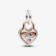 Pandora Tweekleurige draaibare dubbele hangende bedel hartvormig hangslot 783079C01 - 54453