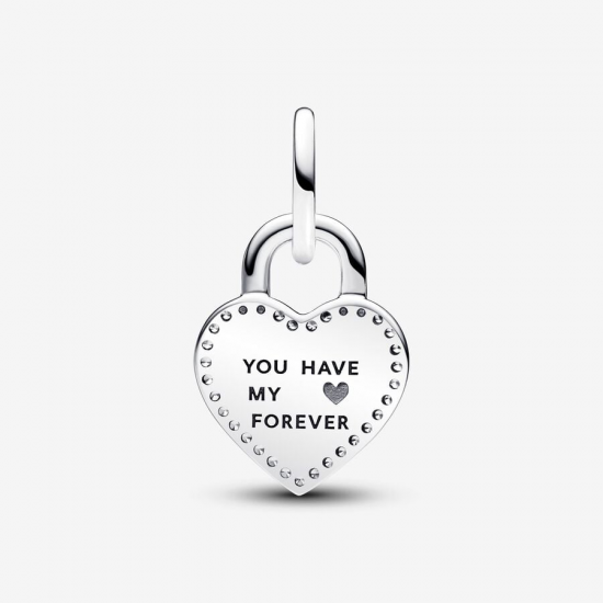 Pandora Tweekleurige draaibare dubbele hangende bedel hartvormig hangslot 783079C01 - 54453