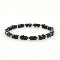 Kalli Kalli LOUISE 0200015, SCHAKELARMBAND, ELASTIEK, KRAAL, ZWART, GOUD, 4MM - 54500
