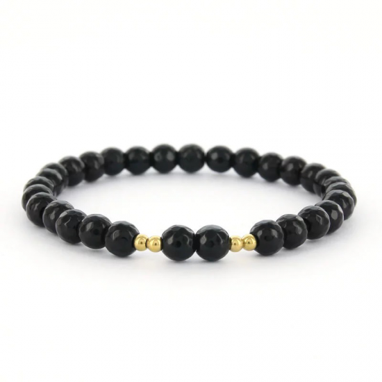 Kalli Kalli ISRA 0200016, SCHAKELARMBAND, ELASTIEK, KRAAL, ZWART, GOUD, 6MM - 54501