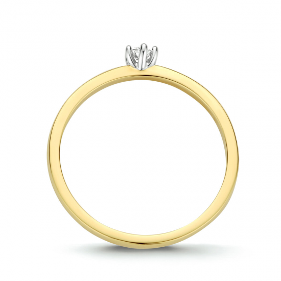 Geelgouden ring met diamant 0.10crt h si MAAT 17,27. - 49795