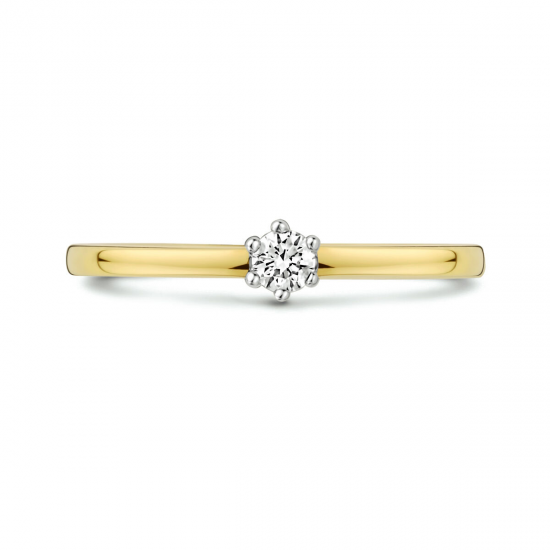 Geelgouden ring met diamant 0.10crt h si MAAT 17,27. - 49795