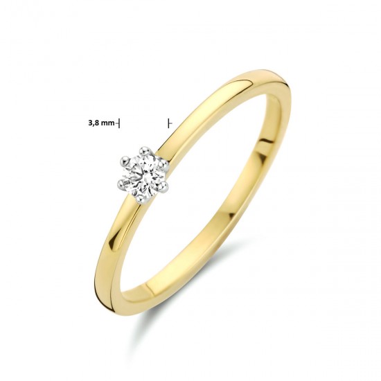 Geelgouden ring met diamant 0.10crt h si MAAT 17,27. - 49795