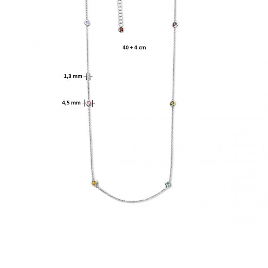 Zilveren collier gekleurden zirkonia 1,3 mm 40 + 4 cm - 49809