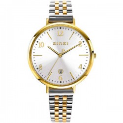 ZINZI horloge SOPHIE zilverkleurige wijzerplaat met datum, goudkleurige kast 38mm, stalen bicolor band 14mm ZIW1433SB - 54556