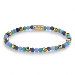 Rebel and Rose Winter Blues - 18 ct yellow gold ionplated Vrouw Armband Kralen Goud Blauw Mix 4mm - 54655