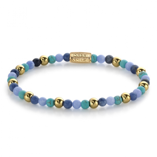 Rebel and Rose Winter Blues - 18 ct yellow gold ionplated Vrouw Armband Kralen Goud Blauw Mix 4mm - 54655