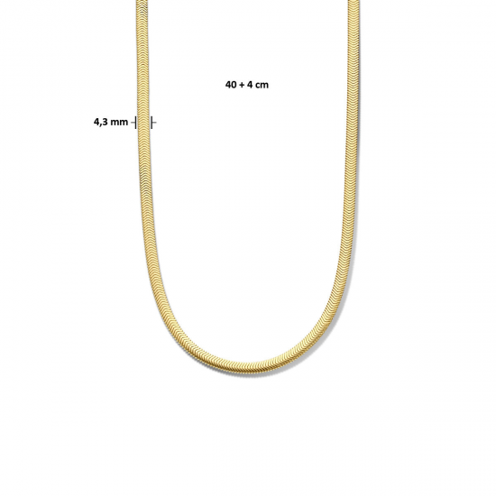 Geelgoud op 925 zilveren collier platte slang 4,3 mm 40 + 4 cm. - 49837