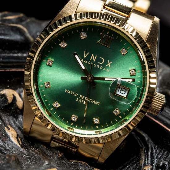 VNDX Amsterdam horloge Dare Devil Medium Goud Groen - 49859