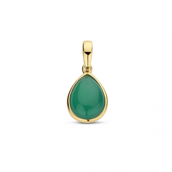Geelgoud op 925 zilveren hanger met een schitterende groen agaat steen 13.5x9.5mm - 49840