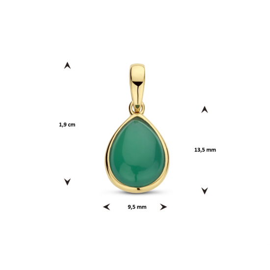 Geelgoud op 925 zilveren hanger met een schitterende groen agaat steen 13.5x9.5mm - 49840
