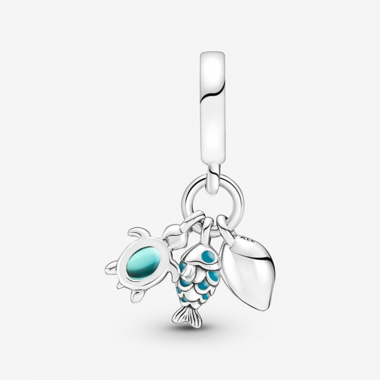 Pandora Fish, Sea Turtle & Conch Triple Dangle Charm 791697C01 - 54384