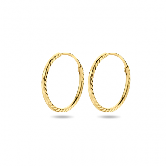 Geelgouden oorringen met een gediamanteerde afwerking 12mm - 49862