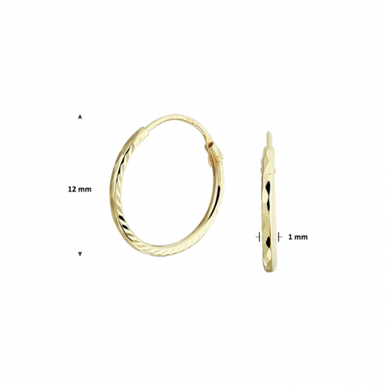 Geelgouden oorringen met een gediamanteerde afwerking 12mm - 49862