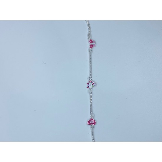 Bellini 925 kinder armband met gekleurde hart/poesje/vlinder 14cm +2.5cm - 54827