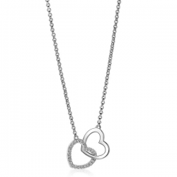 ZINZI zlv. collier hart en hart zirconia's in elkaar 45cm - 49949