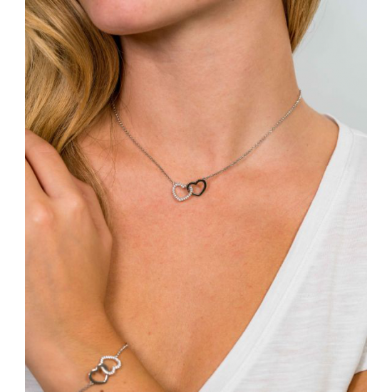 ZINZI zlv. collier hart en hart zirconia's in elkaar 45cm - 49949