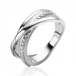 ZINZI zilveren luxe cross-over ring glad met witte zirconia's maat 17.25  ZIR1774 - 49933