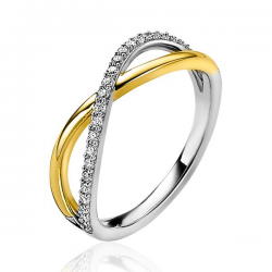 ZINZI zilveren ring cross-over bicolor bezet met zirconia&#39;s ZIR2234 - 50002