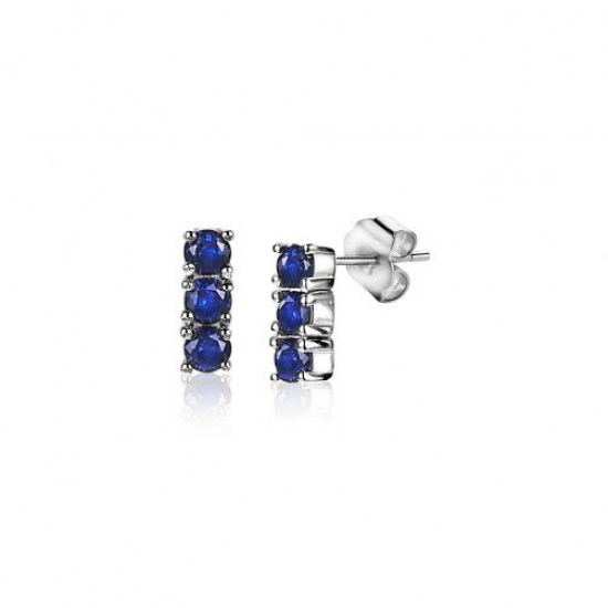 ZINZI zilveren oorknoppen 8mm staafje chaton gezet donkerblauw ZIO2127B - 54684