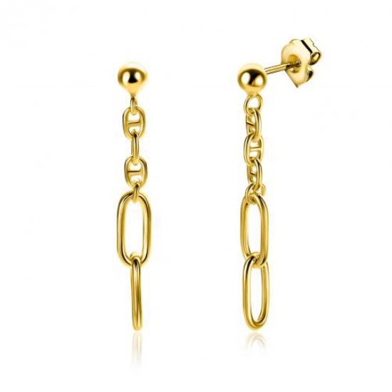 ZINZI gold plated zilveren oorstekers met fijne marine schakels en twee ovale schakels ZIO2413G - 54687