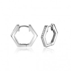 ZINZI zilveren oorringen in leuke hexagon vorm bezet met witte zirconia's, met luxe klapsluiting 15x2mm ZIO2433 - 54689