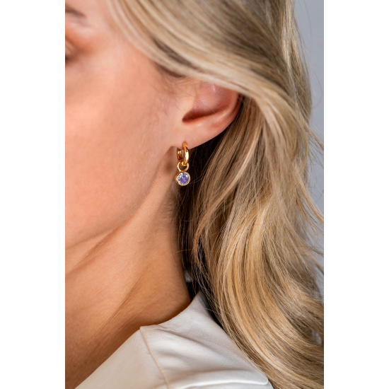 ZINZI JUNI oorbedels met geboortesteen licht paars amethist zirconia goudverguld 12,5 x 4,5 x 7 mm ZICH-JUN (excl. oorringen) - 50630