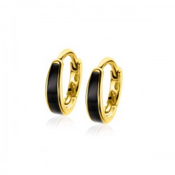 ZINZI gold plated zilveren luxe oorringen met zwart emaille 14x3,5mm ZIO2338Z - 50683