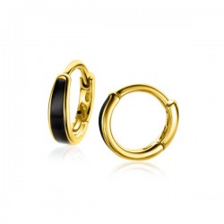 ZINZI gold plated zilveren luxe oorringen met zwart emaille 14x3,5mm ZIO2338Z - 50683