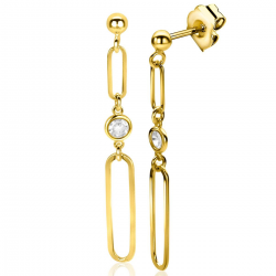 ZINZI gold plated zilveren oorstekers lange paperclip ketting met ronde witte zirconia 49mm ZIO2364Y - 50686