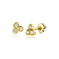 3mm ZINZI Gold 14 krt gouden oorknoppen met drie witte zirconia's in driehoekvorm gezet ZGO412 - 51628