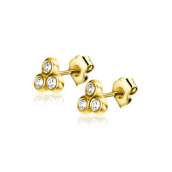 3mm ZINZI Gold 14 krt gouden oorknoppen met drie witte zirconia's in driehoekvorm gezet ZGO412 - 51628