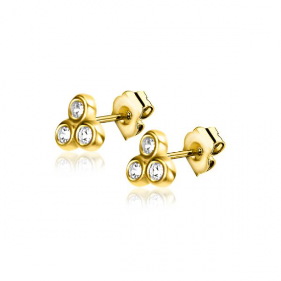 3mm ZINZI Gold 14 krt gouden oorknoppen met drie witte zirconia's in driehoekvorm gezet ZGO412 - 51628