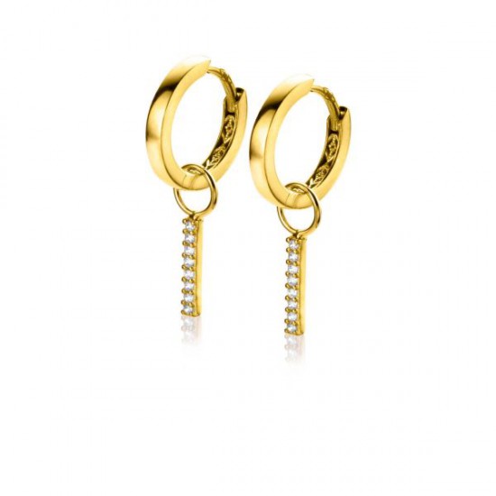 ZINZI Gold 14 krt gouden oorbedels staafje bezet met witte zirconia&#39;s 10mm ZGCH387  (zonder oorbellen) - 51629