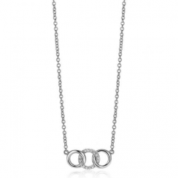 ZINZI zilveren ketting 45cm met 3 open rondjes verbonden wit ZIC2045 - 51758